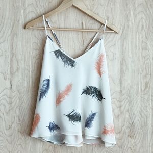 V-Neck Feather Print Tank Top